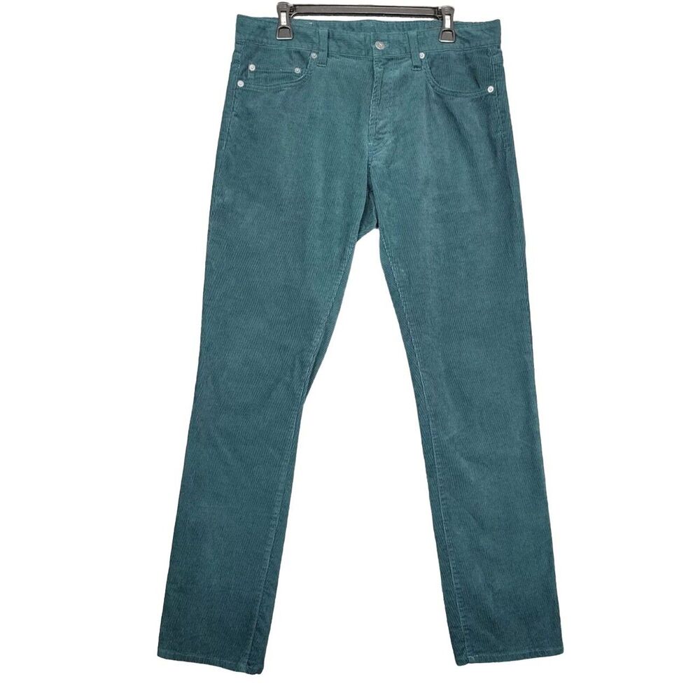 BONOBOS Green Corduroy Tailored Straight Mid Rise Pants SIZE 33x32 ACTUAL 35x31